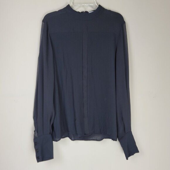 REISS Black Sheer High Neckline Blouse Classic Chic - Picture 4 of 10